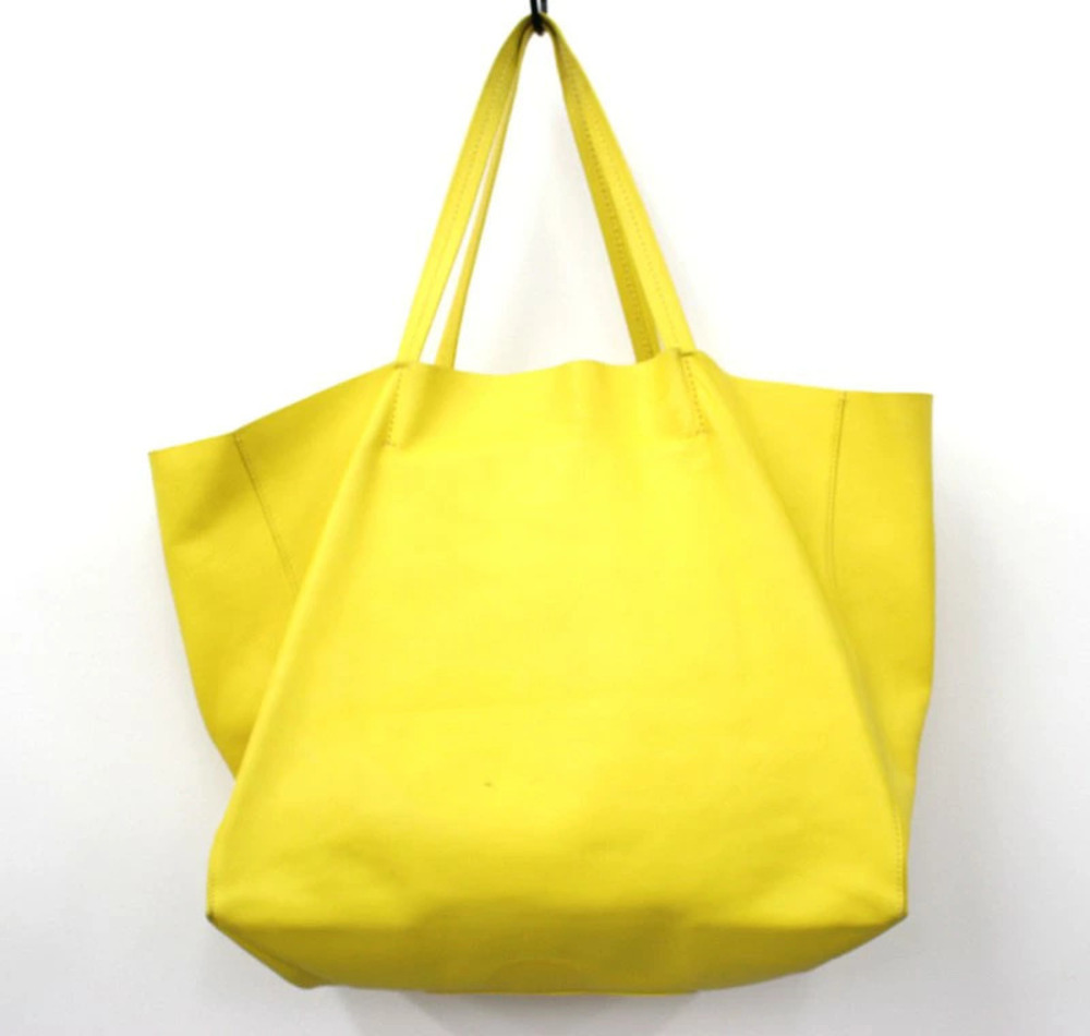 Celine 2way Yellow Bag Leather Horizontal Cabas Shoulder Yellow